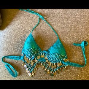 Blue bellydancer rave bikini top bra